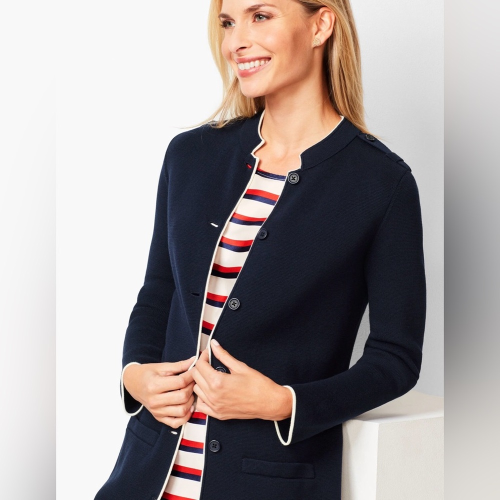 Talbots military style sweater cardigan heavy knit